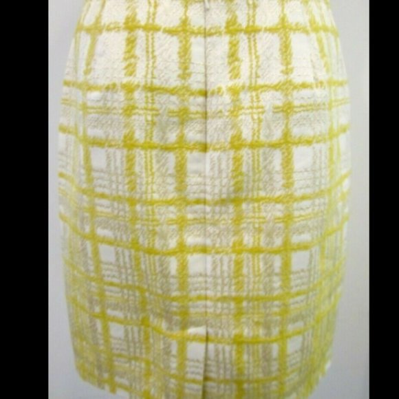 10P Talbots jacquard STUNNING cotton blend YELLOW CREAM textured PLAID skirt 21" - Picture 2 of 10